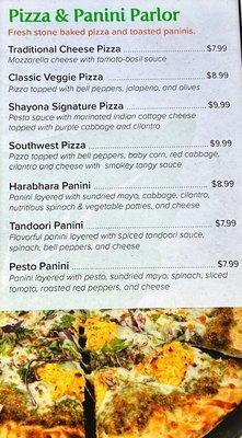 Shayona Cafe Menu