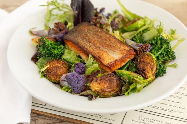 Salmon Salad: Great entree style salad with seasonal rotating veggies.