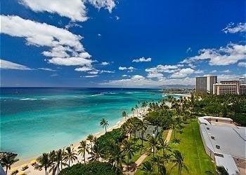 View from one of our Vacation Rentals on the beach of Waikiki at Waikiki Shore.