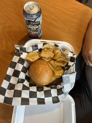 Burger with house-made potato chips.