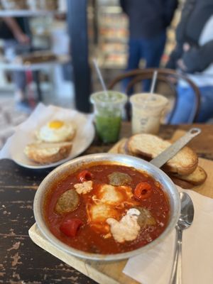 Lamb Meat Ball Shakshuka & Halloumi Sunny-Side Breakfast Sandwich