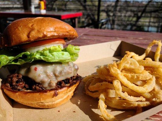 bbq sloppy Joe burger with Swiss