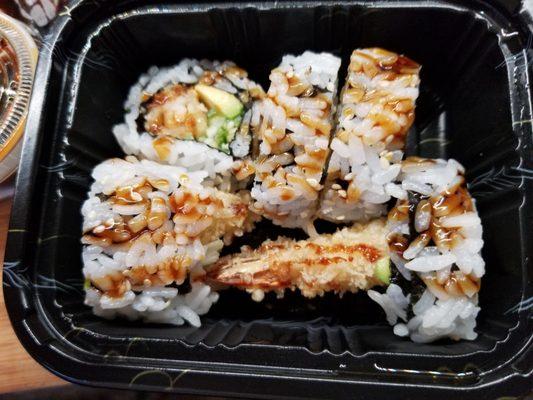 Shrimp tempura roll only 5pcs most place is 6pcs find it strange.