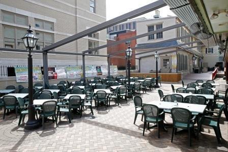 Courtyard with retractable awning closed