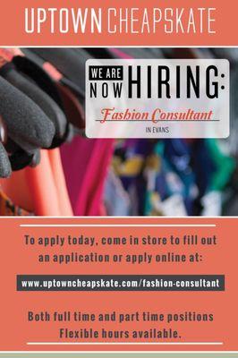 Hiring for a Fashion Consultant Spring 2018.