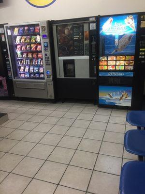 Vending machines. Snacks, coffee and tea and ice cream