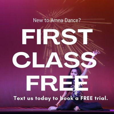 Your first class is free at Amna Dance!