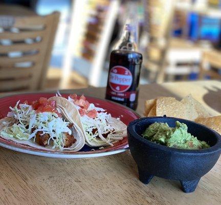 Fish tacos, guacamole, Dr. Pepper!