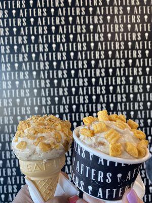 Cookie Butter with Afters Flakes to the left Cookie Butter with Cap'n Crunch on the right