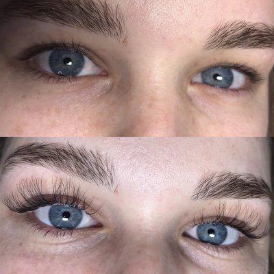 Before and after of lash extensions