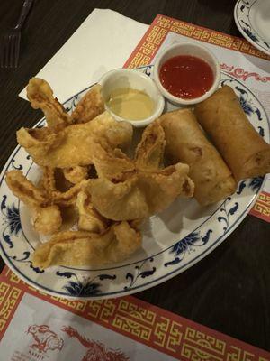 Spicy Crab Rangoon* Vegetable Spring Rolls (1)