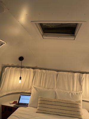 Stargazing sunroof over the queen size bed in the airstream 10/2023