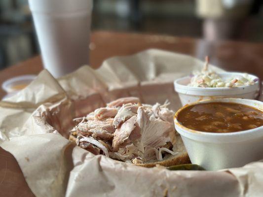 Dr Pepper beans, Alabama white coleslaw and some chicken