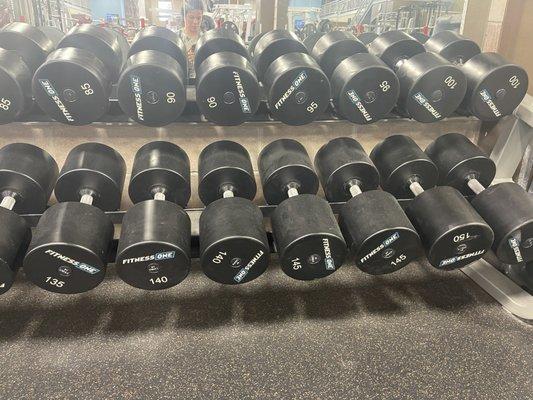 Dumbbells go up to 150 lbs