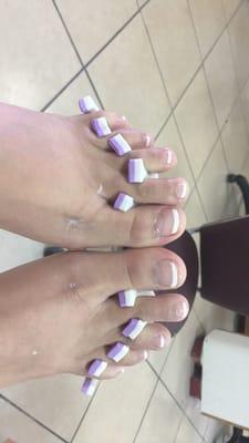 The finished product of my French pedicure. It was ok not the greatest.