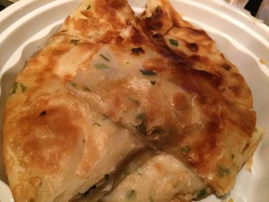 Scallion pancakes, best without maple syrup. And that is true but great with hoisin, dumpling or soy sauce.