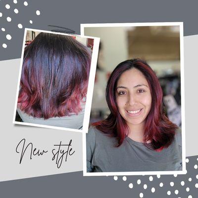 Haircut and color is done by Sharon at the Catwalk hair studio