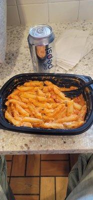 Five cheese penne pasta and a Diet Pepsi