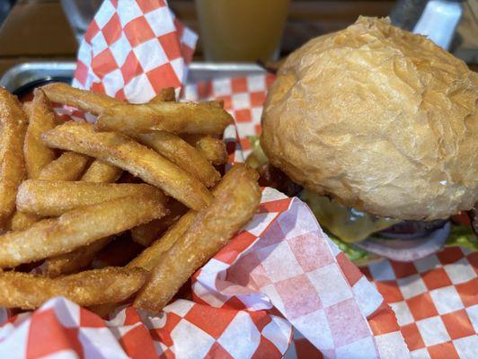 Dukes burger with fries