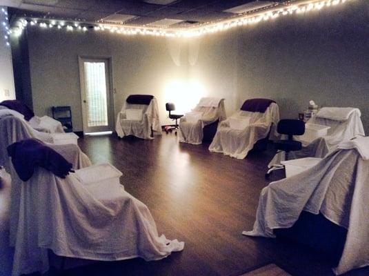 Our peaceful treatment room filled with cozy recliners.