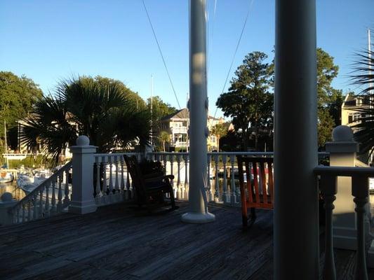 Sitting on the deck overlooking the boats and sunset....perfect place for dinner.