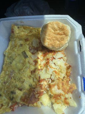 Steak omelet with a biscuit