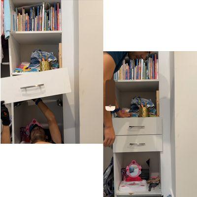 Kid's shelving system repair. Fixed!