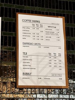 Drink menu