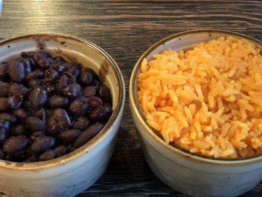 Sides of black beans and rice