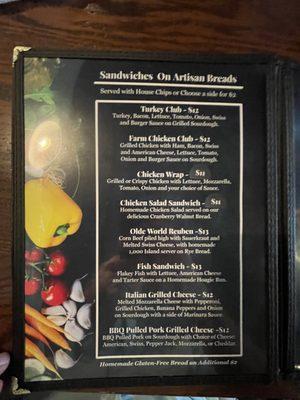 Menu sandwiches