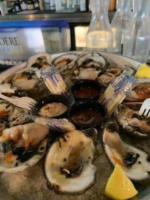 Oysters with tobiko.