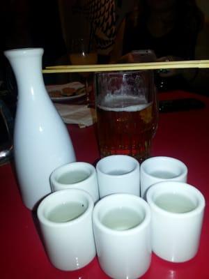 Free hot sake from our bust boy:) thanks!