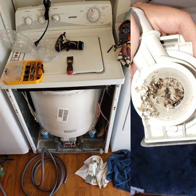 Repairing top load washer, drain pump.