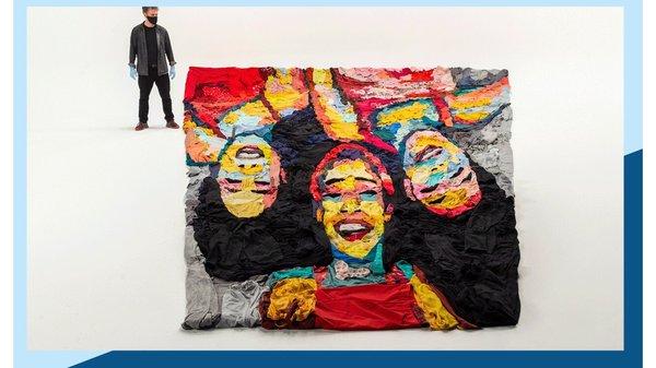 Their art creation made with items of clothing