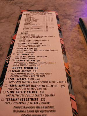 Bar menu