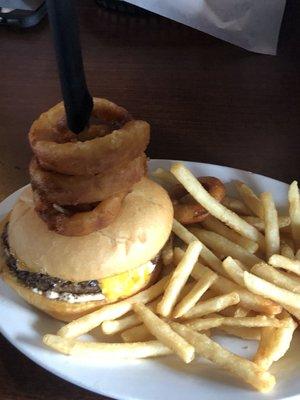 The Lawrence Burger add onion rings.