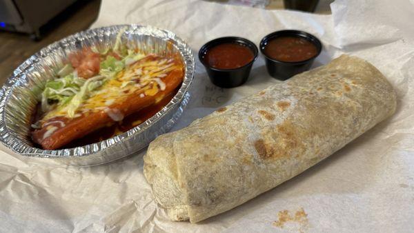 Beef Tamales and Green Chile & Bean Burrito