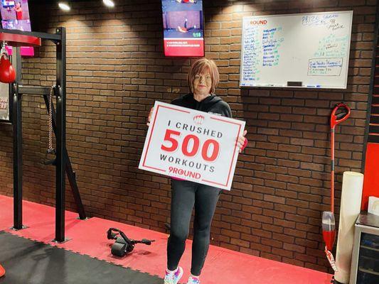 Our incredible member "4RE Chick" has kicked it with us for over 500 sessions now at 9ROUND Kickboxing Fitness in Fairlawn. Thank you!