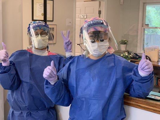 Our office has prepared & ready to reopen! Dr Bui & Maria with full PPE!