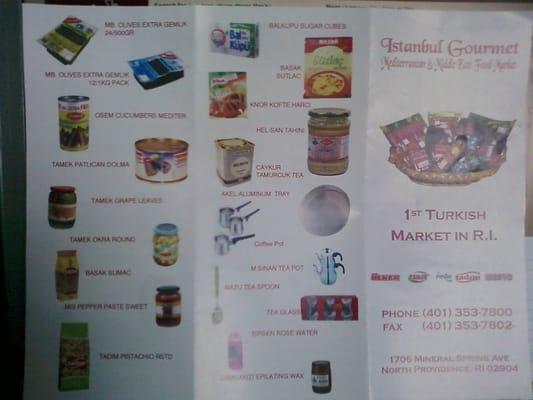 The outside of Istanbul Gourmet's brochure