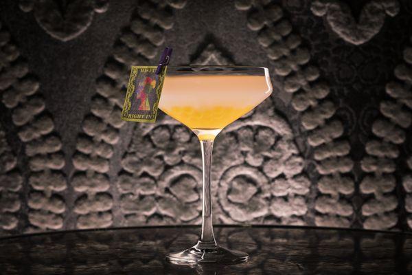 Penny Black (Avuá Amburana & Prata Cachaça, Black Pepper & Cardamom Honey, Lime, Passionfruit Pearls and Sparkling Rosé)