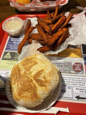 Pulled pork sandwich and sweet potato fries