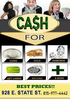 Sell your gold, silver, diamonds, gift cards, watches, & more for cash. Best Prices.