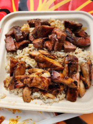 Adobo rice with steak & chicken