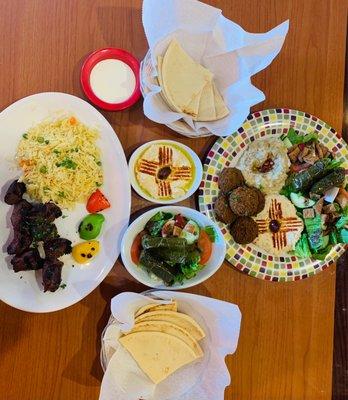 Veggie platter and beef kabobs