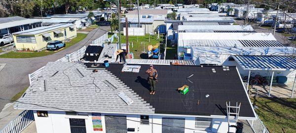 Shingle roof replacement on Clubhouse of Dunedin FL mobile home community.