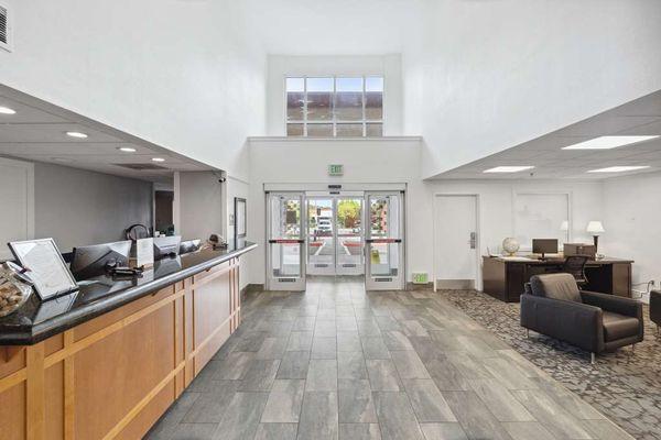 hotel entrance and front desk