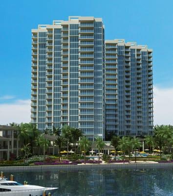 Daytime rendering of Water Club North Palm Beach, the area's newest waterfront luxury condo.