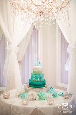 Corner of the building where the ceremony was held turned into the cake table after the room was flipped