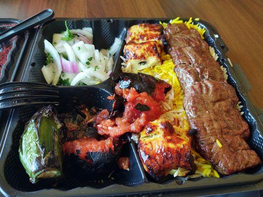 Chicken and Steak kabobs.